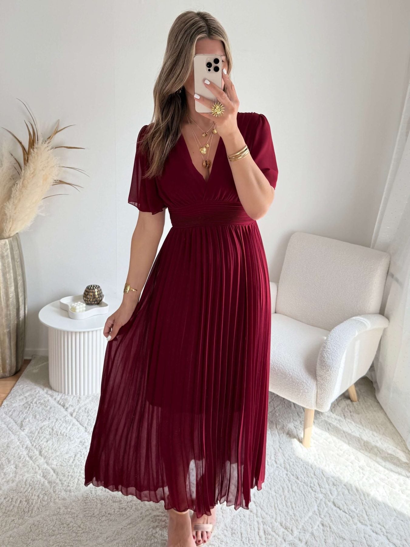 Robe plissée bordeaux - Ana
