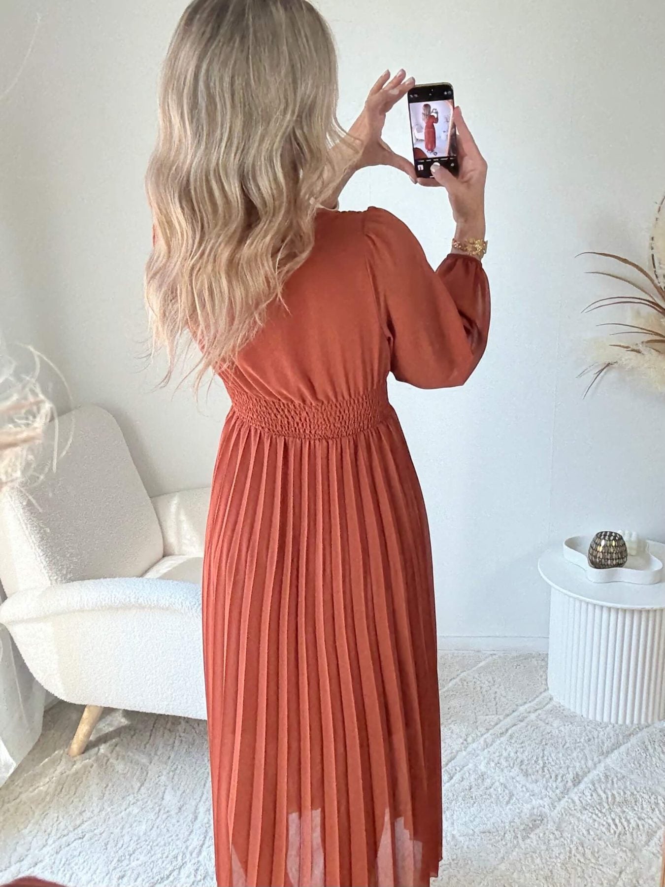 Robe longue plissée terracotta - Diane