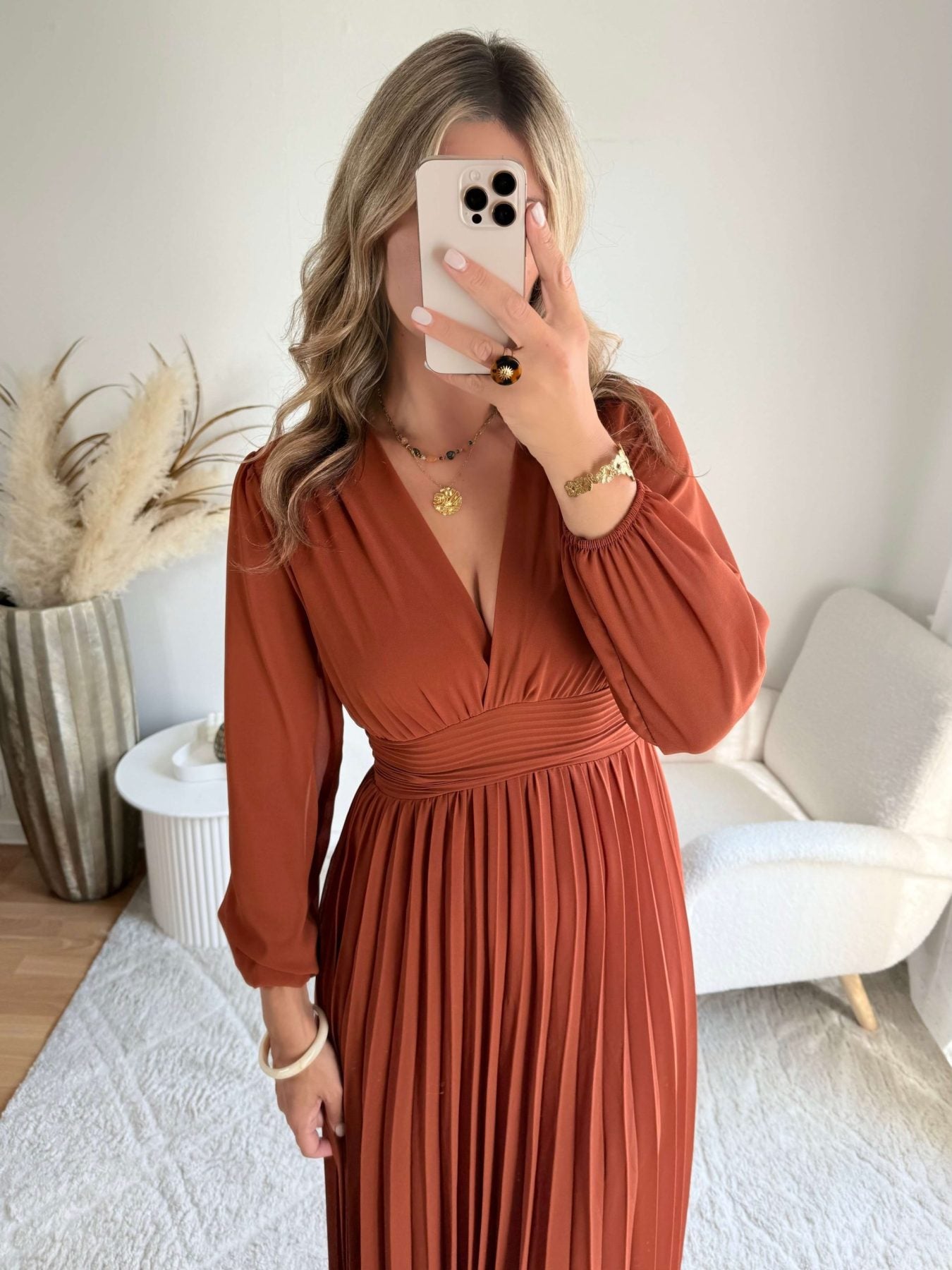 Robe longue plissée terracotta - Diane