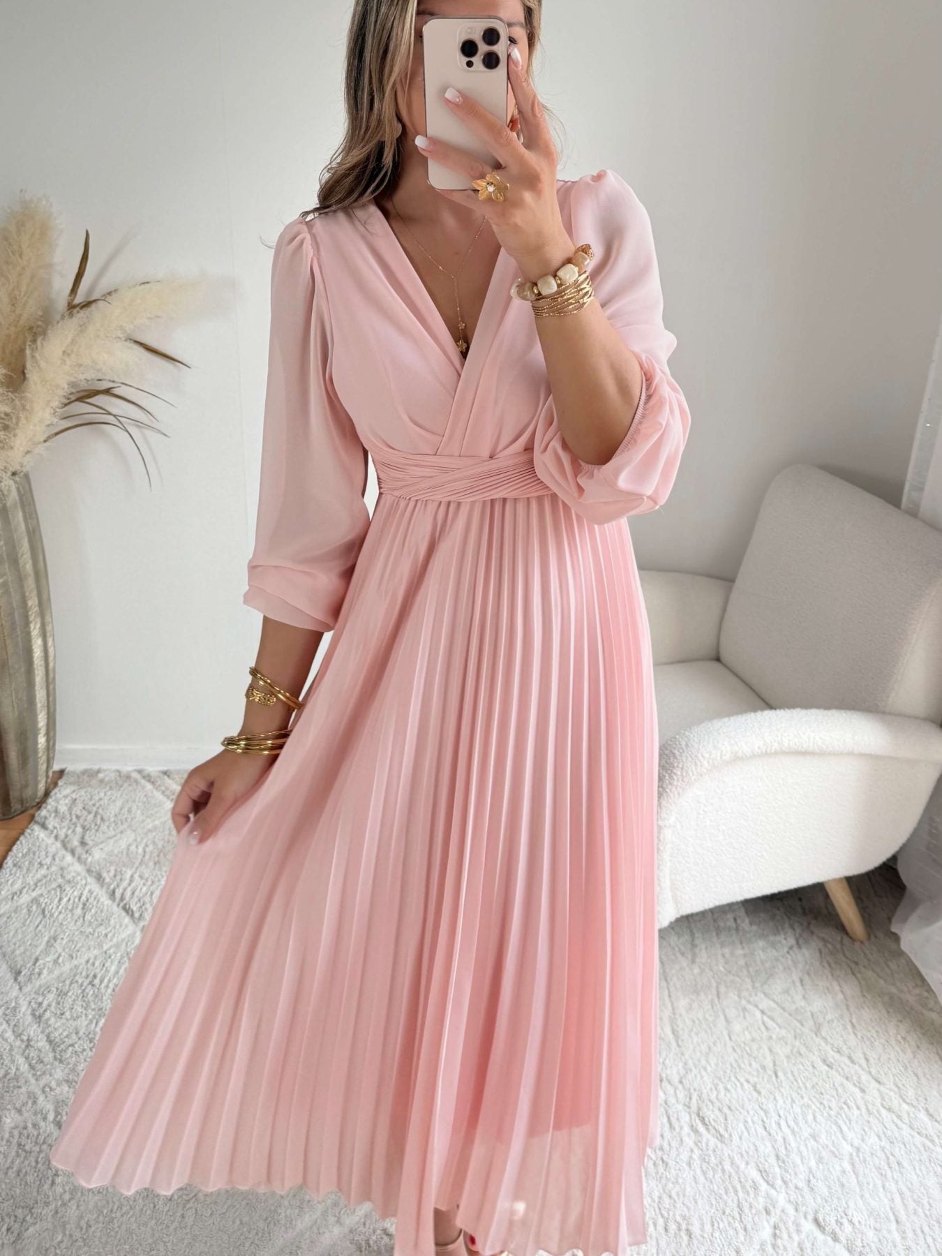 Robe longue rose poudré - Angèle