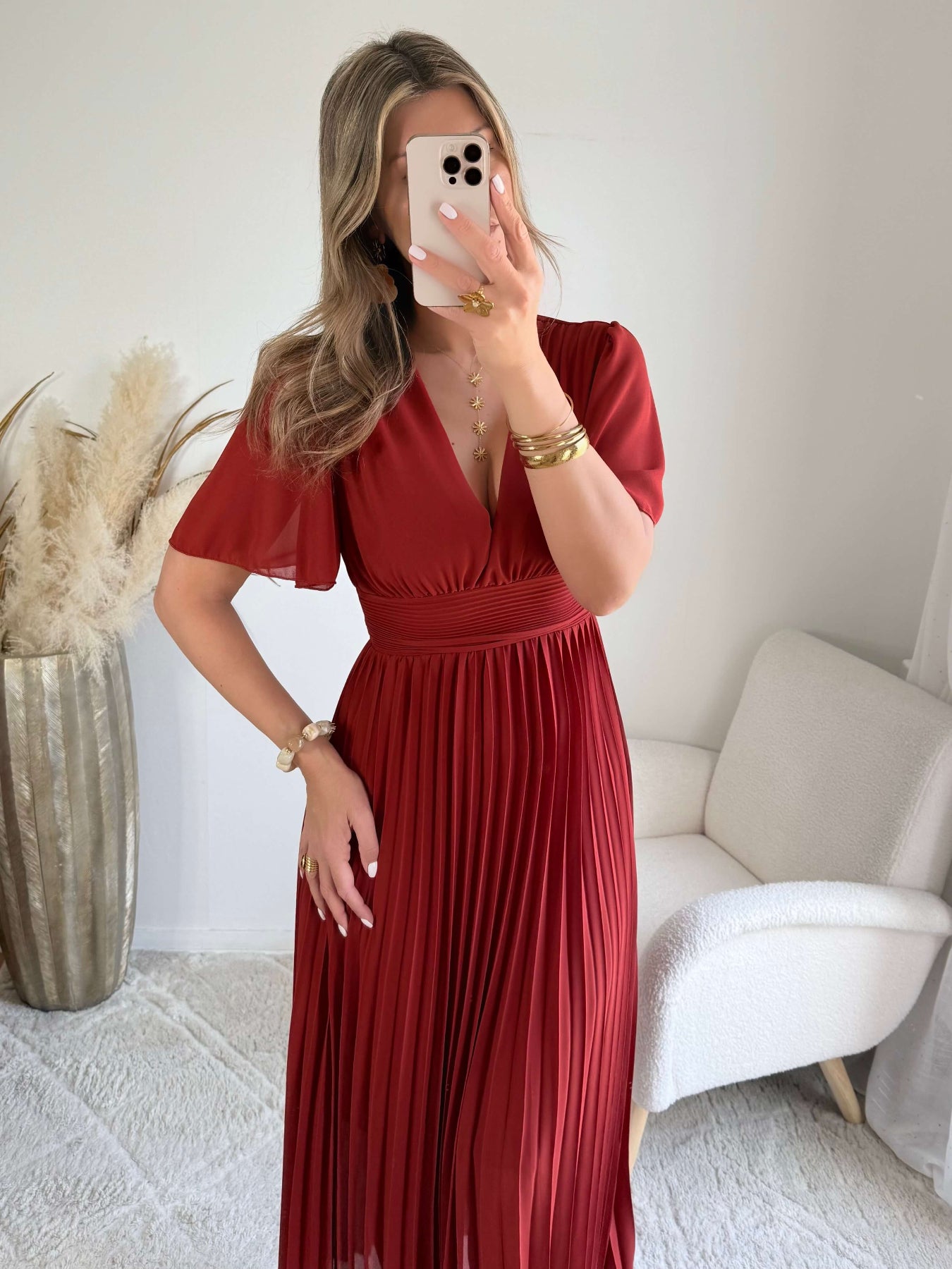 Robe longue plissée Terracotta - Ana - du S au 4XL