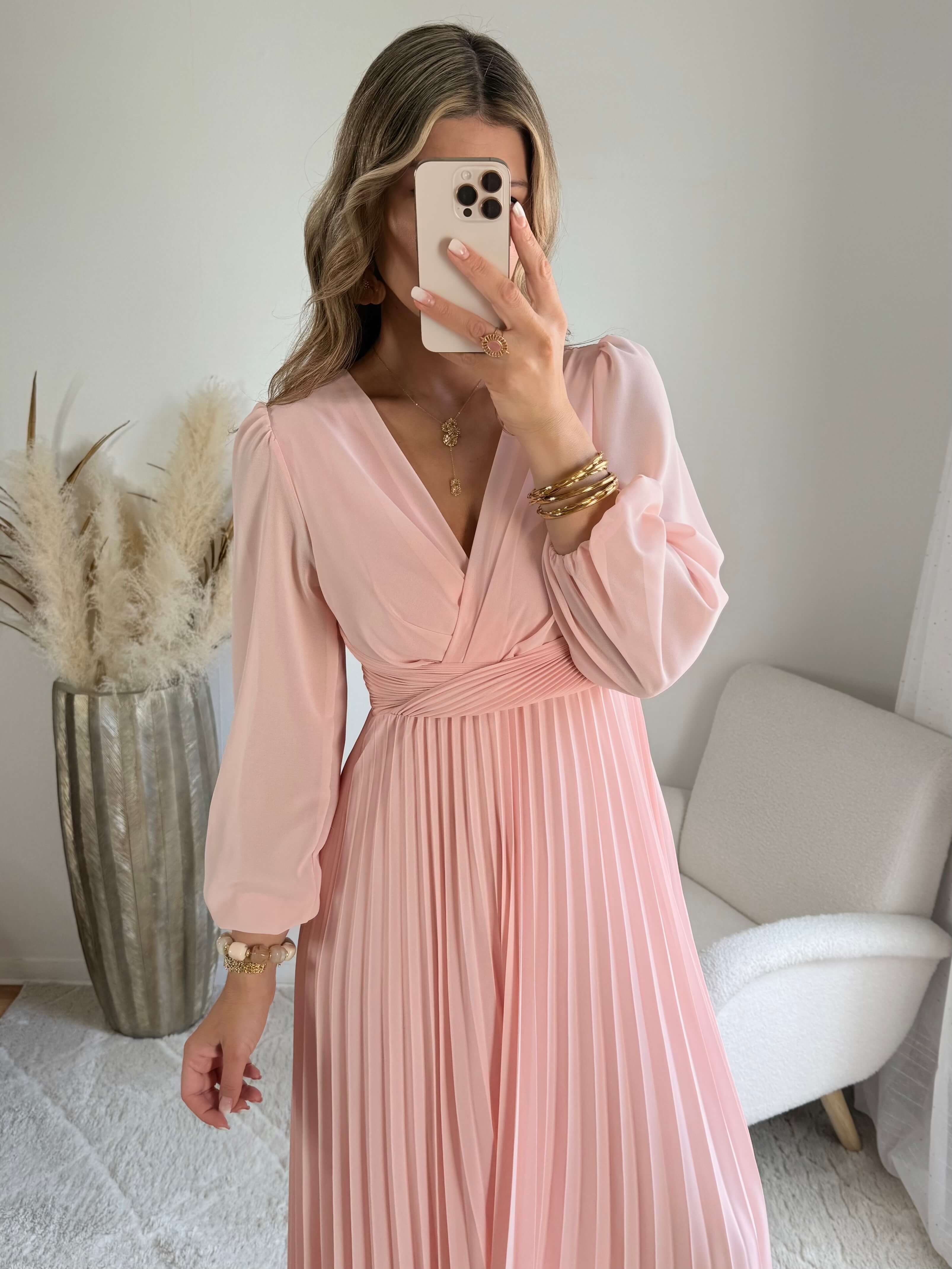 Robe longue rose poudré Angèle fluide cérémonie – Easy Dressing