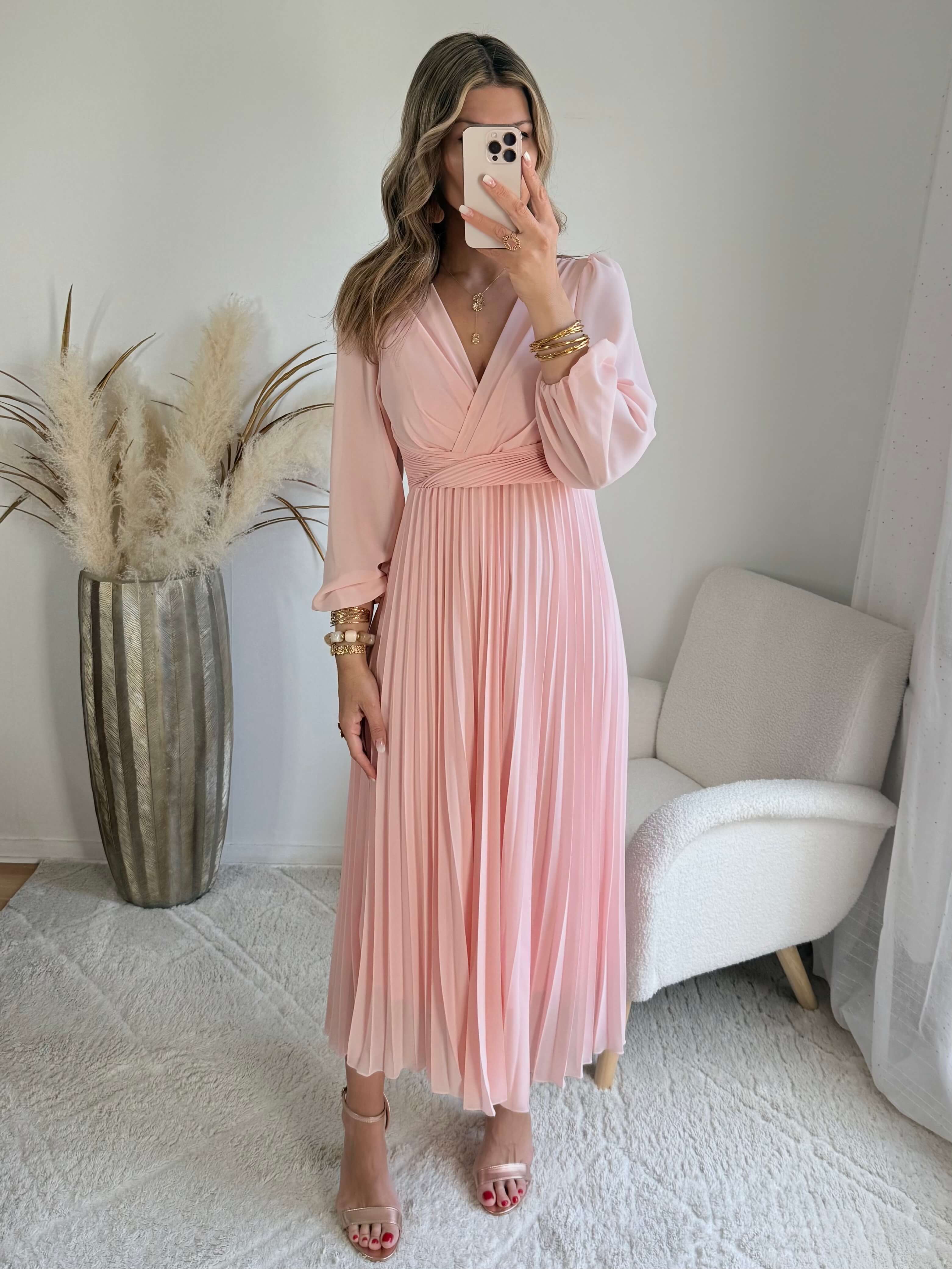 Robe longue rose poudré Angèle fluide cérémonie – Easy Dressing