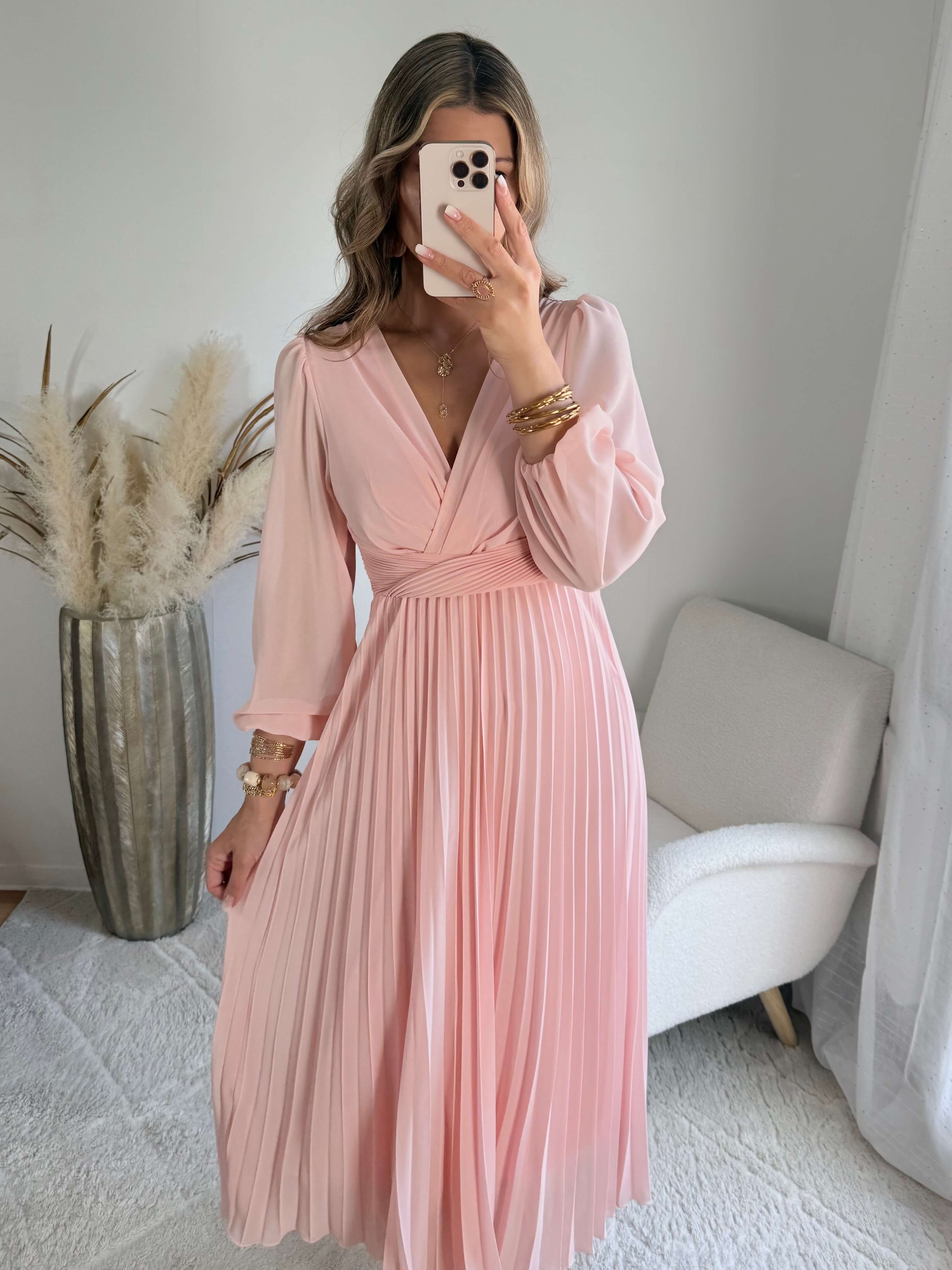 Robe longue rose poudré Angèle fluide cérémonie – Easy Dressing