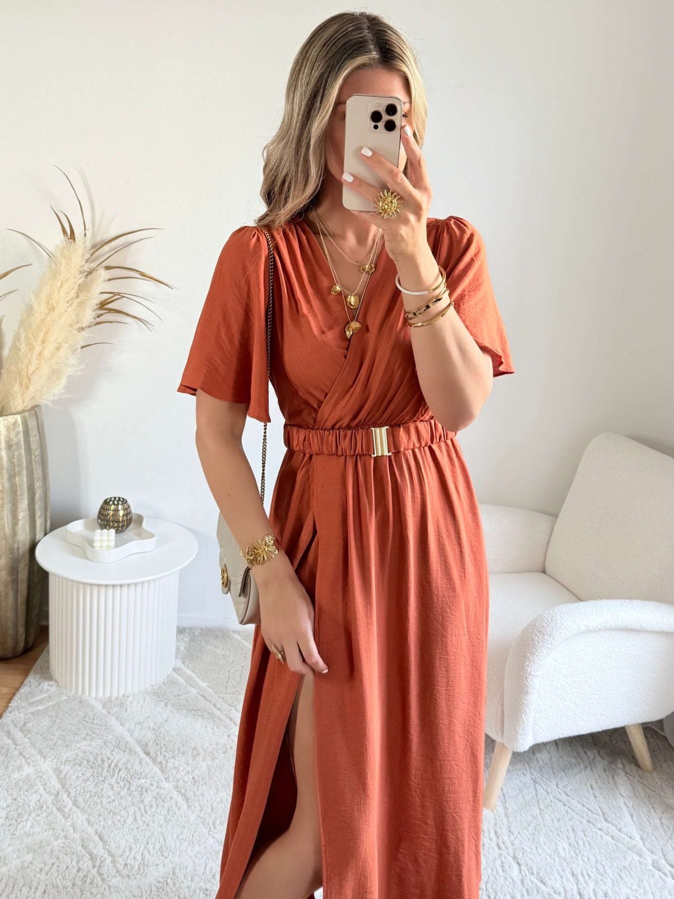 Robe fendue terracotta - Camille