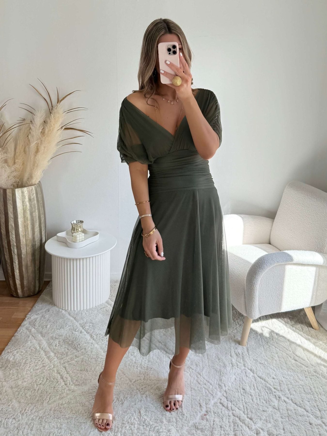 Robe longue en tulle kaki - Léna
