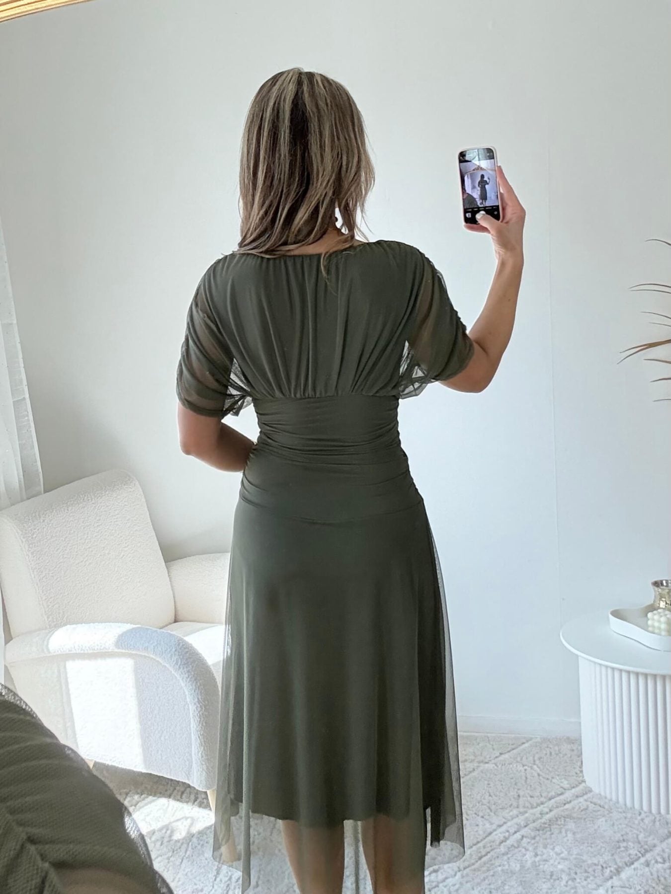 Robe longue en tulle kaki - Léna