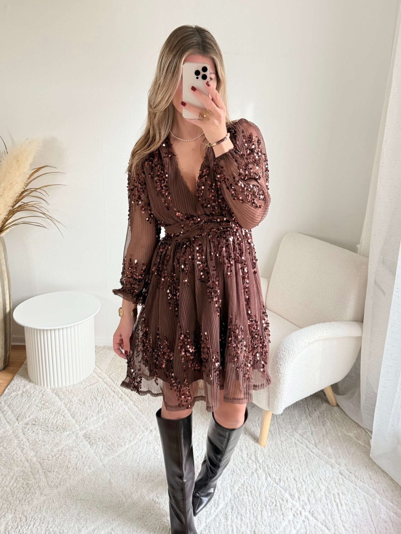 Robe marron à sequins - Adara