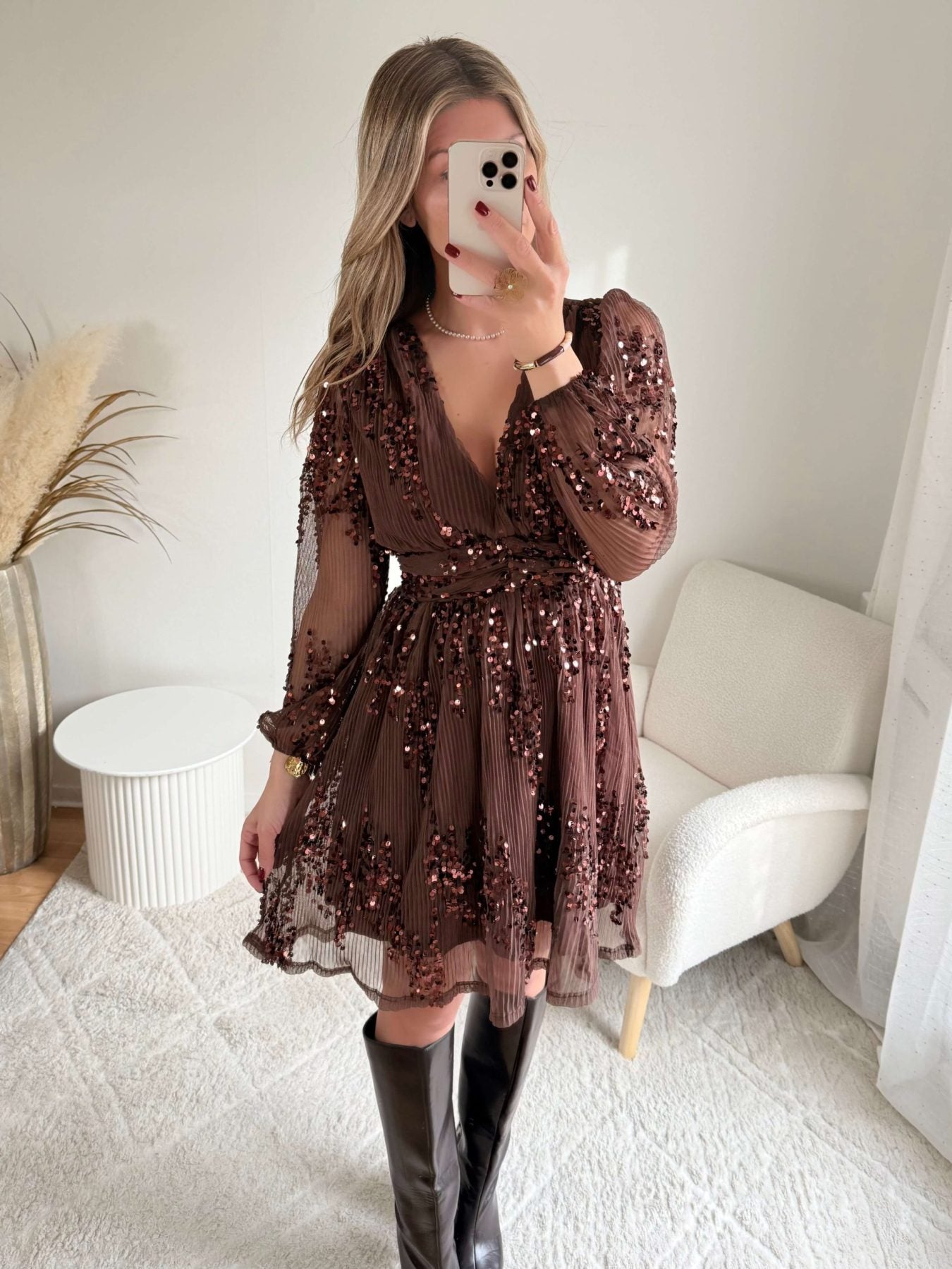 Robe marron à sequins - Adara