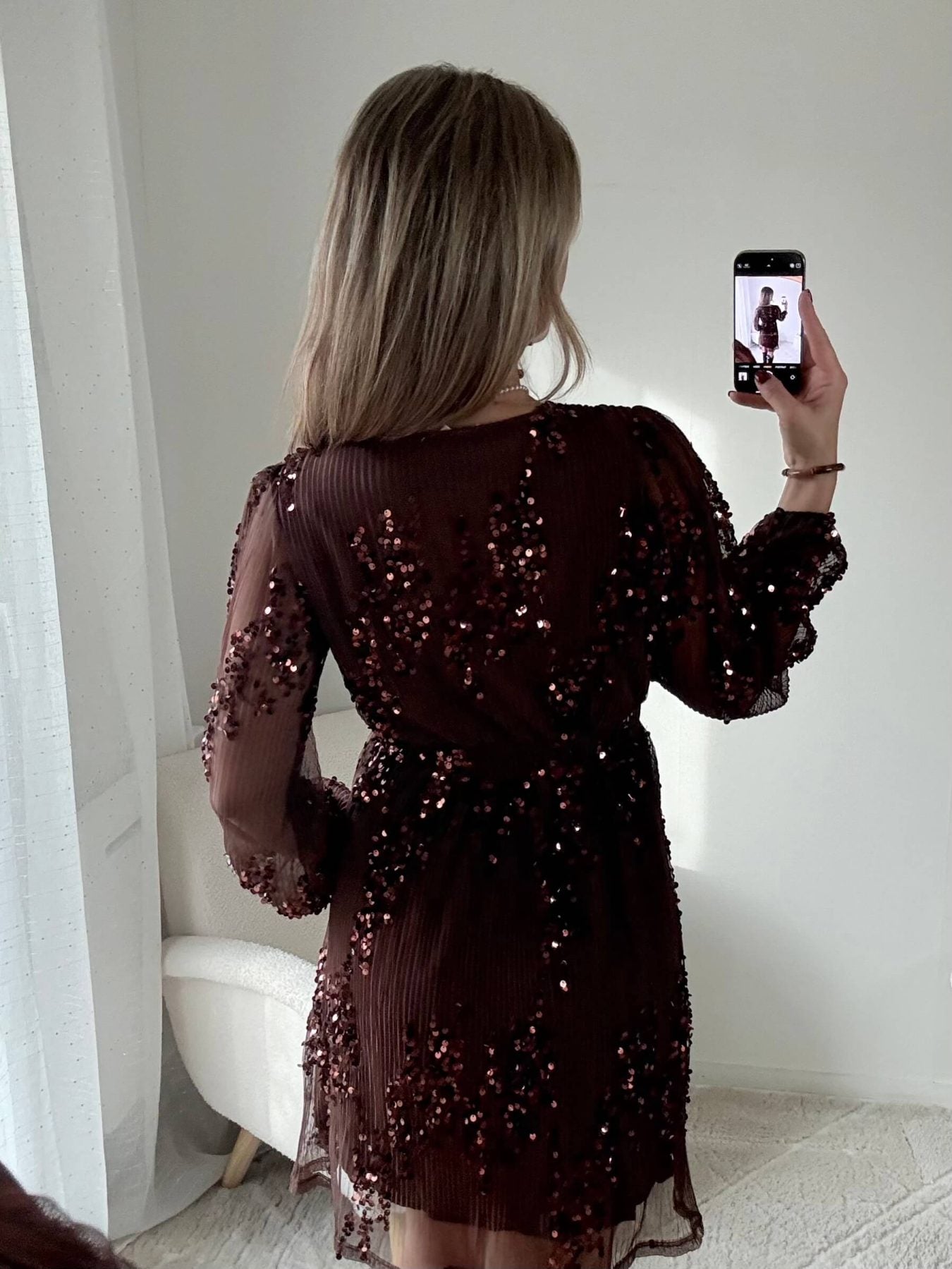 Robe marron à sequins - Adara