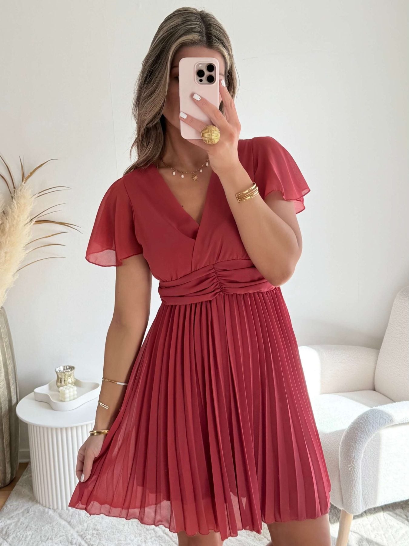 Robe plissée rose foncée - Louane