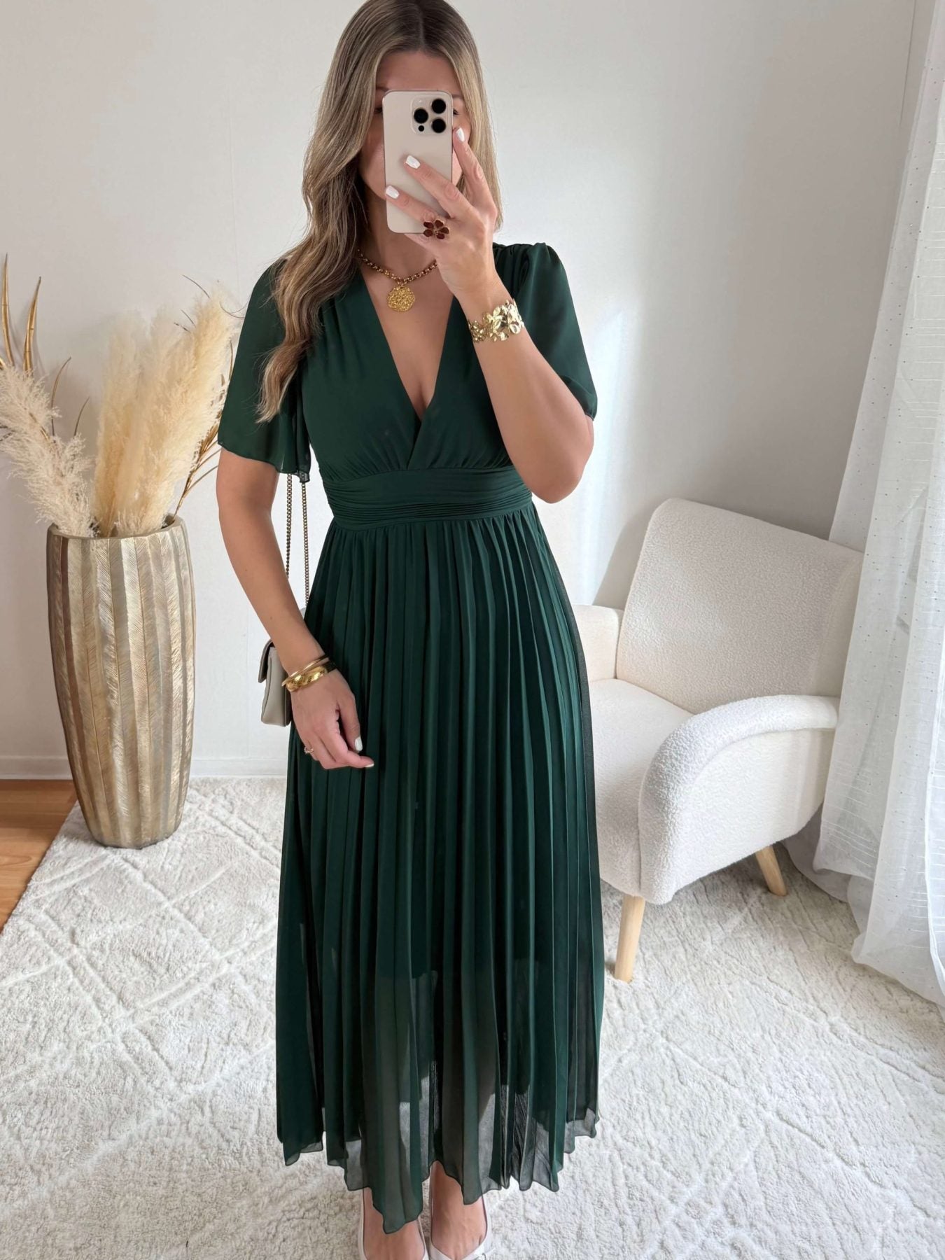 Robe plissée verte foncée - Ana