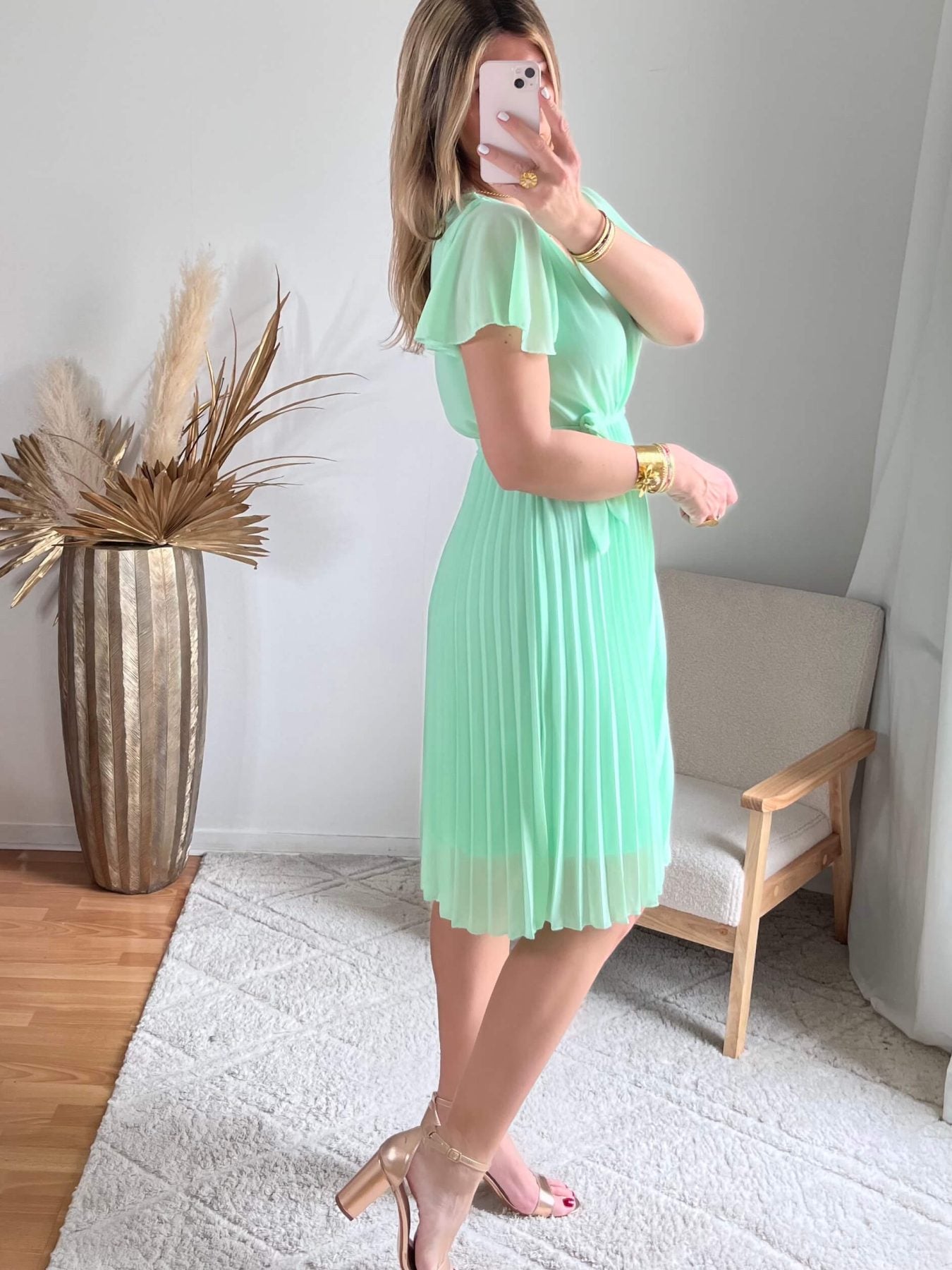 Robe plissée vert d'eau - Alma