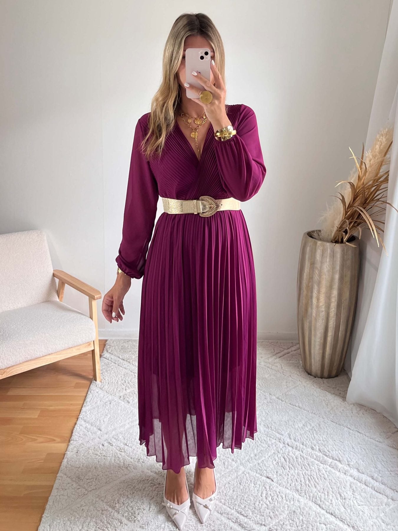 Robe plissée prune - Sienna