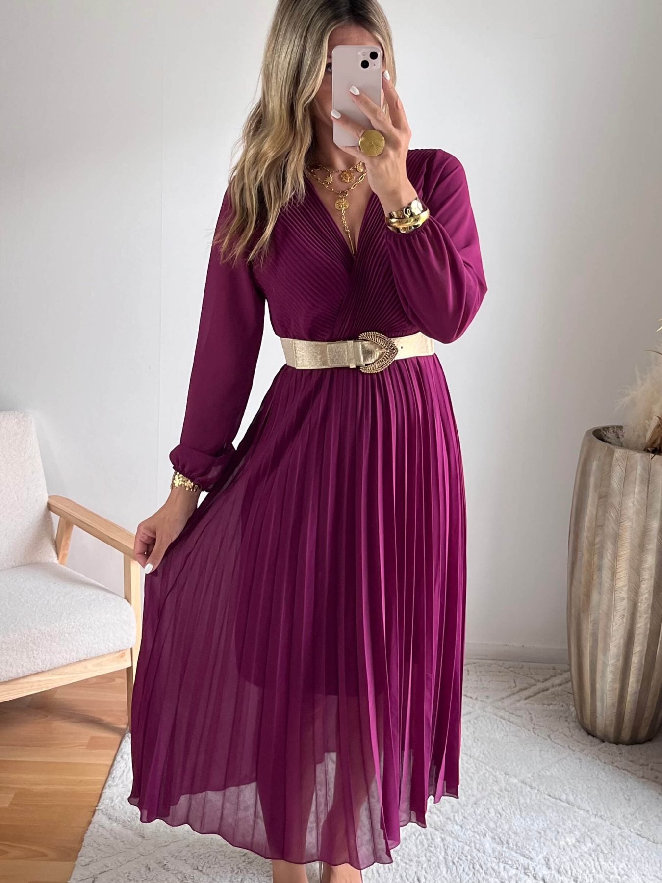 Robe plissée prune - Sienna