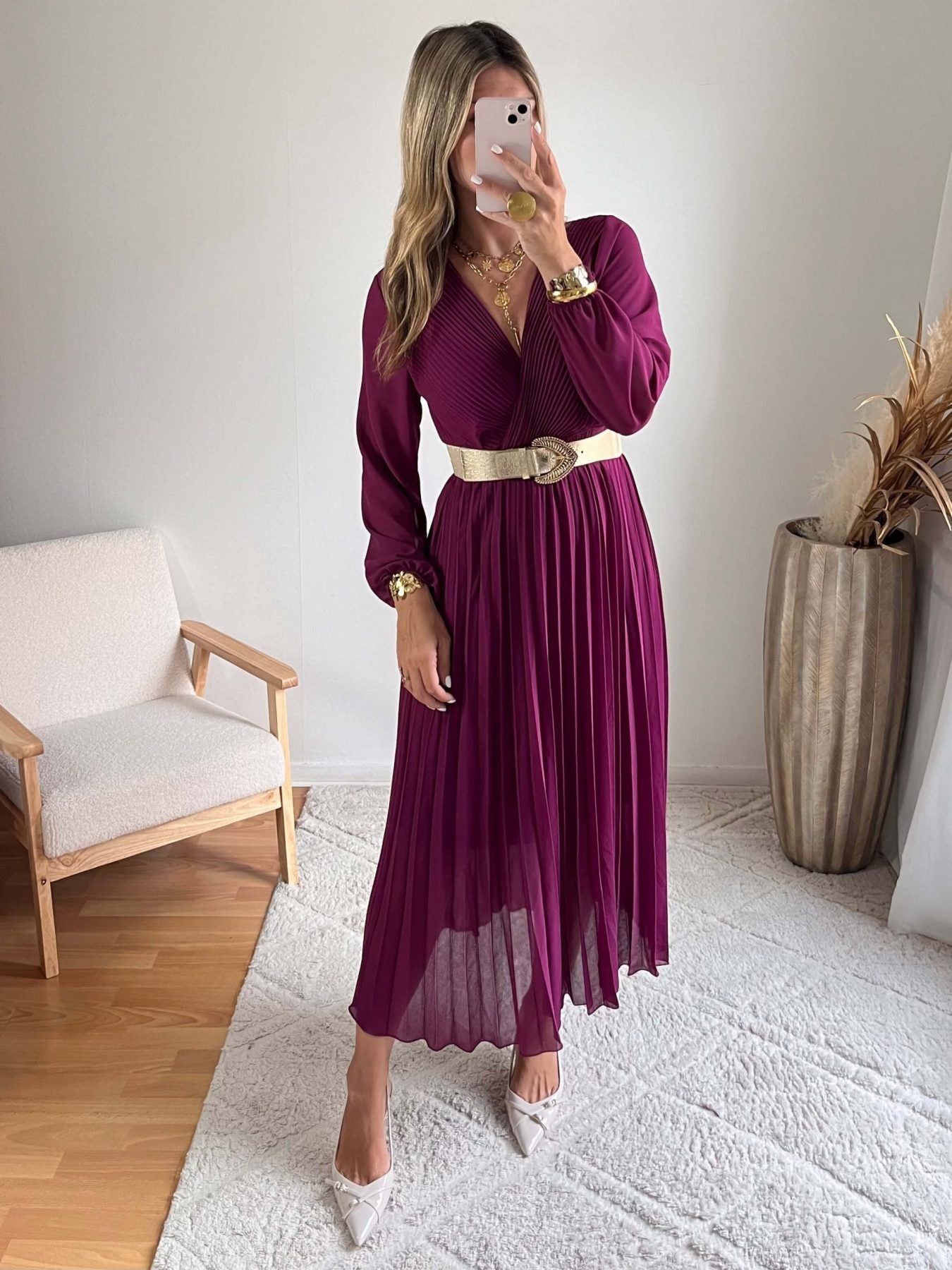 Robe plissée prune - Sienna