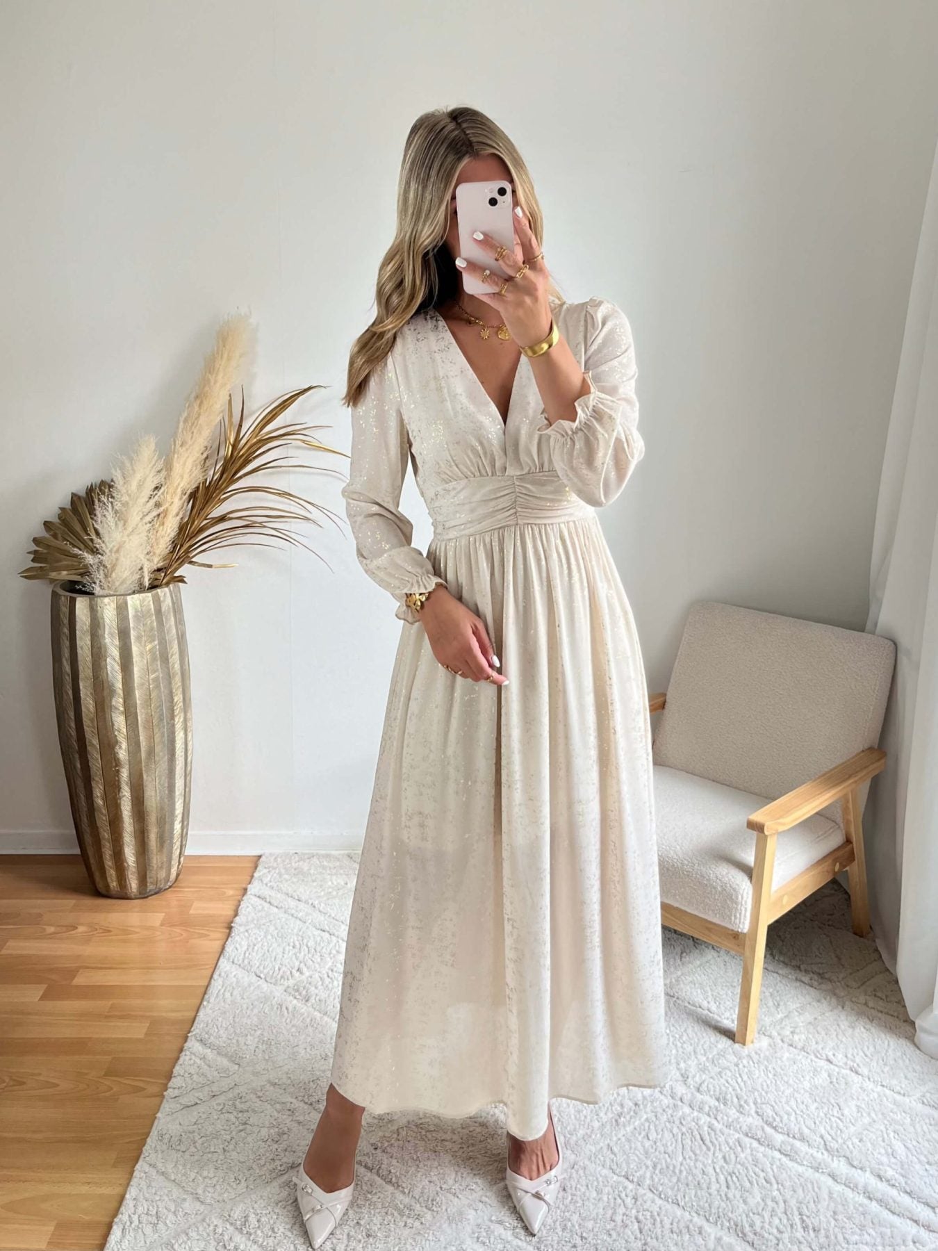 Robe longue beige dorée - Romy
