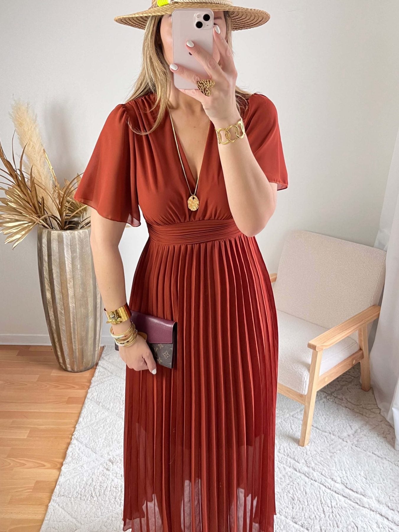 Robe longue plissée Terracotta - Ana - du S au 4XL