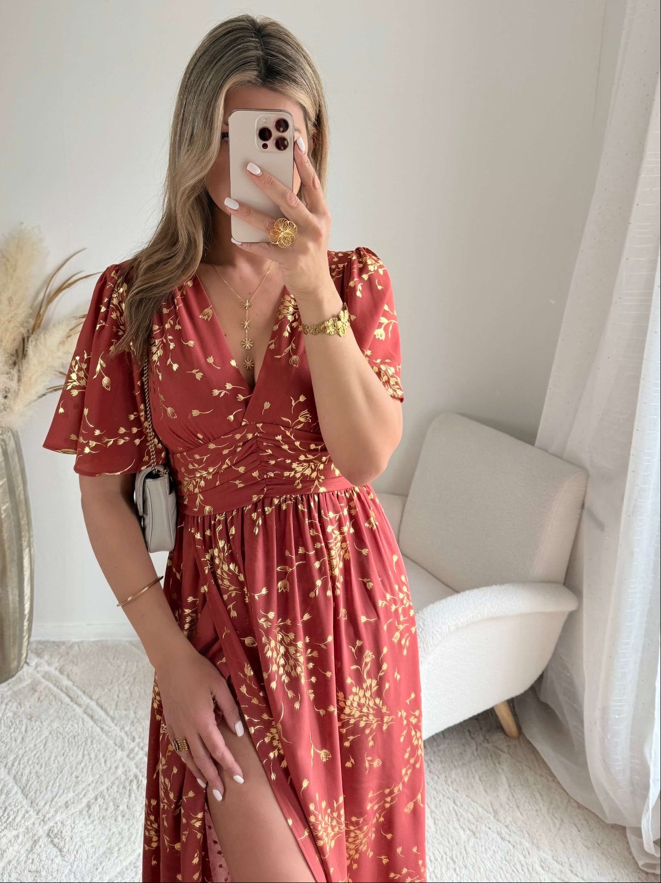 Robe longue terracotta Inès fluide du S au 4XL cérémonie