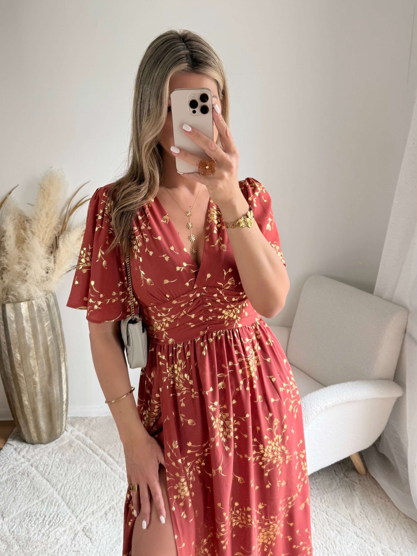 Robe longue terracotta Inès fluide du S au 4XL cérémonie