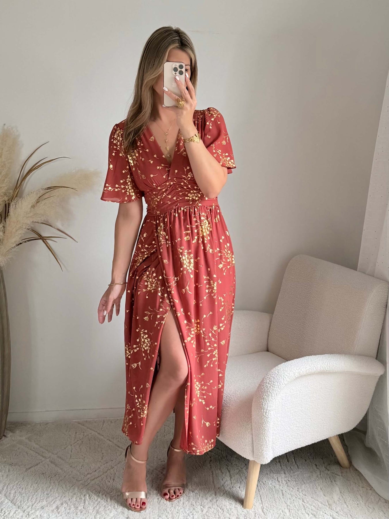 Robe longue terracotta Inès fluide du S au 4XL cérémonie