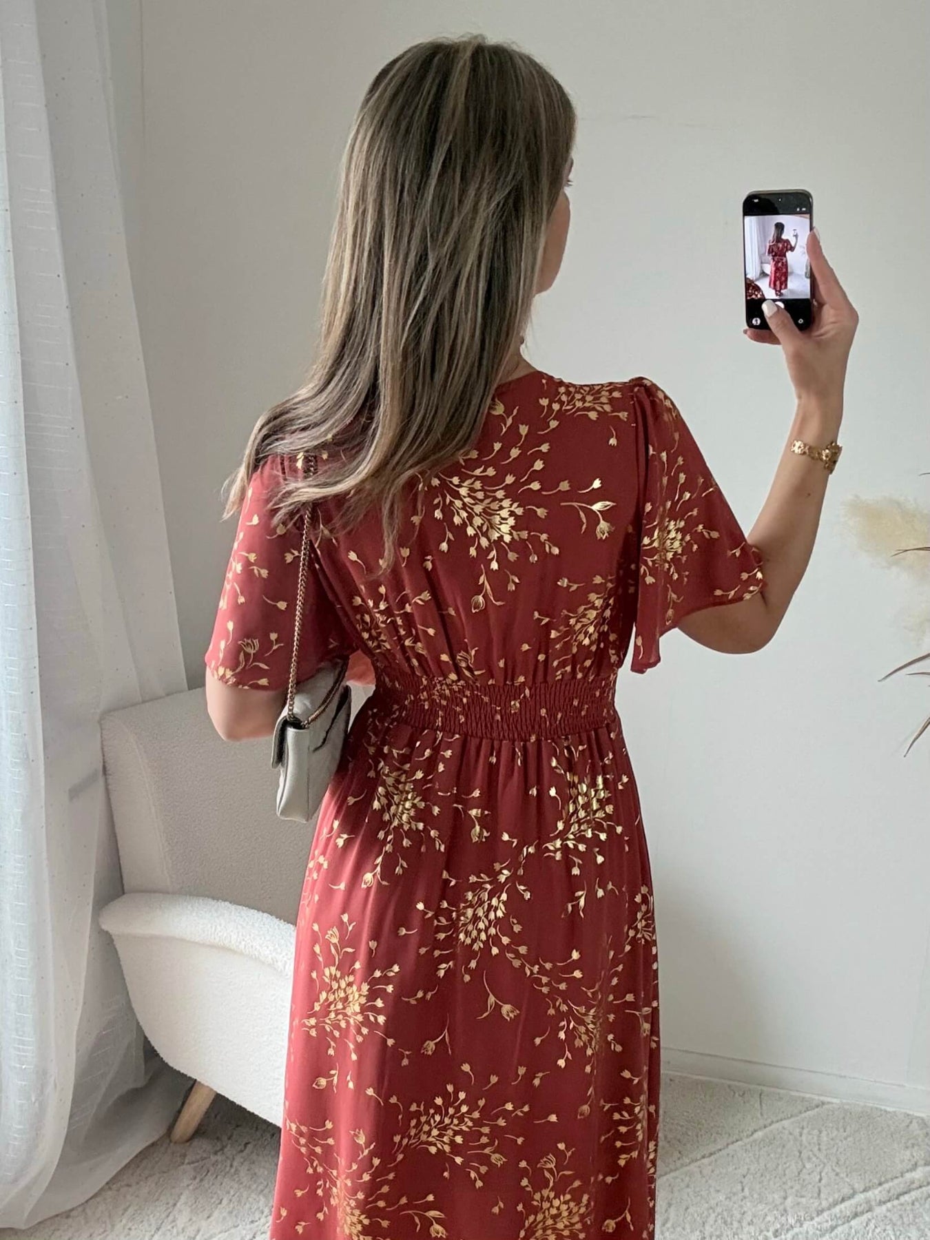 Robe longue terracotta Inès fluide du S au 4XL cérémonie