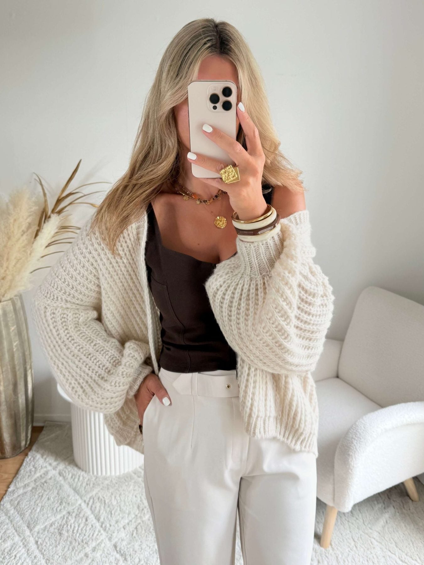 Gilet beige à grosses mailles