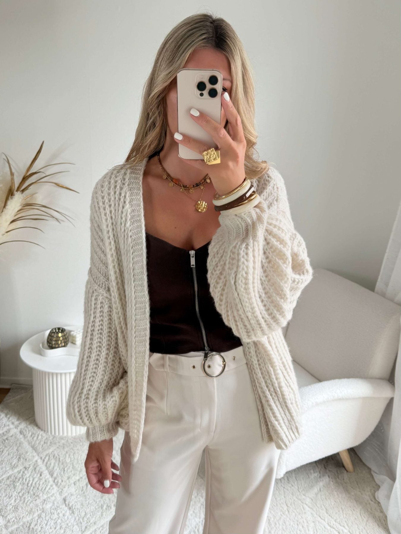 Gilet beige à grosses mailles