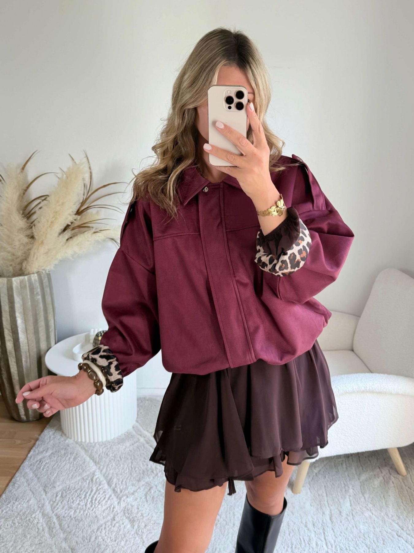 Veste effet daim bordeaux - Lou