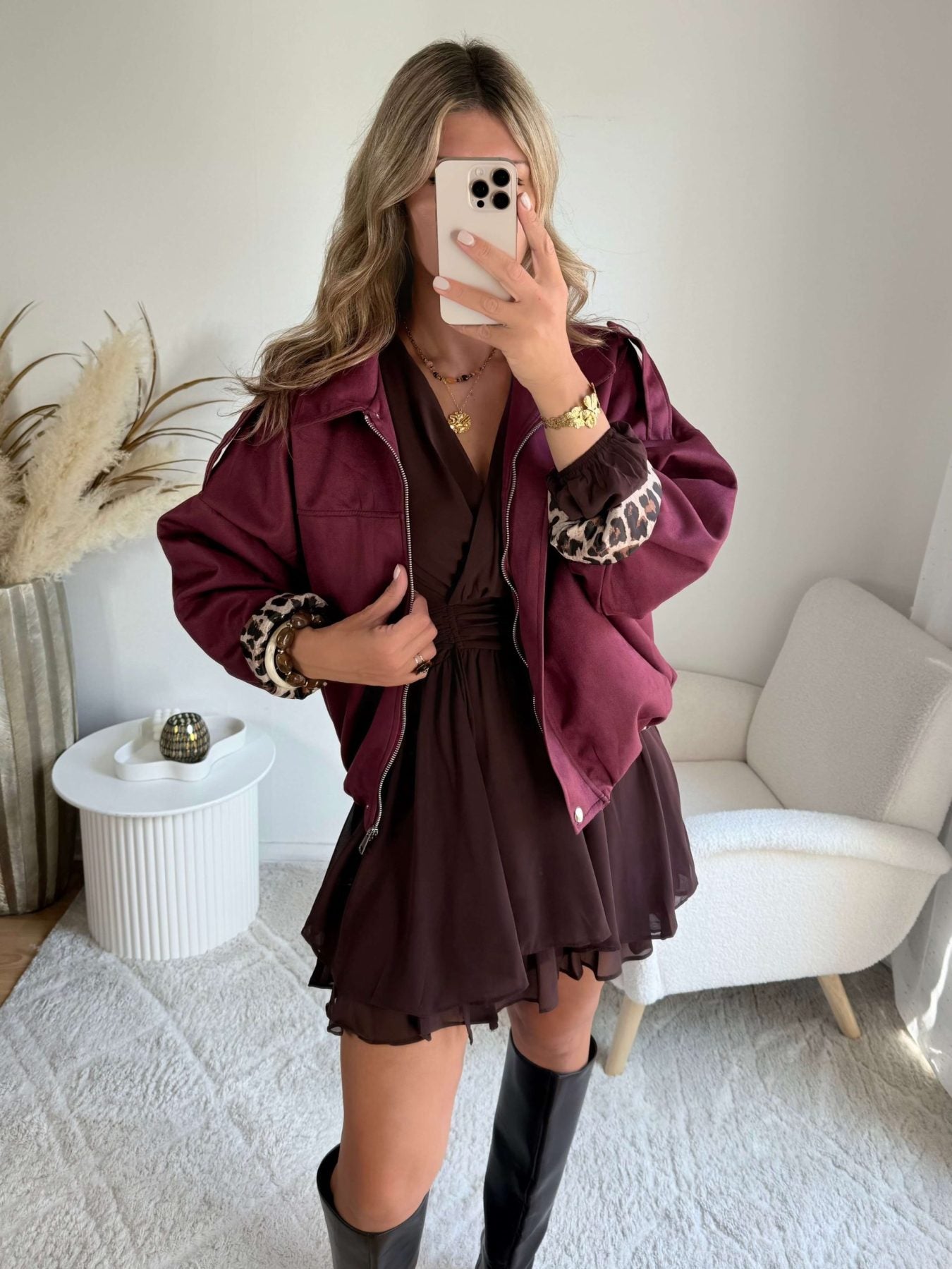 Veste effet daim bordeaux - Lou