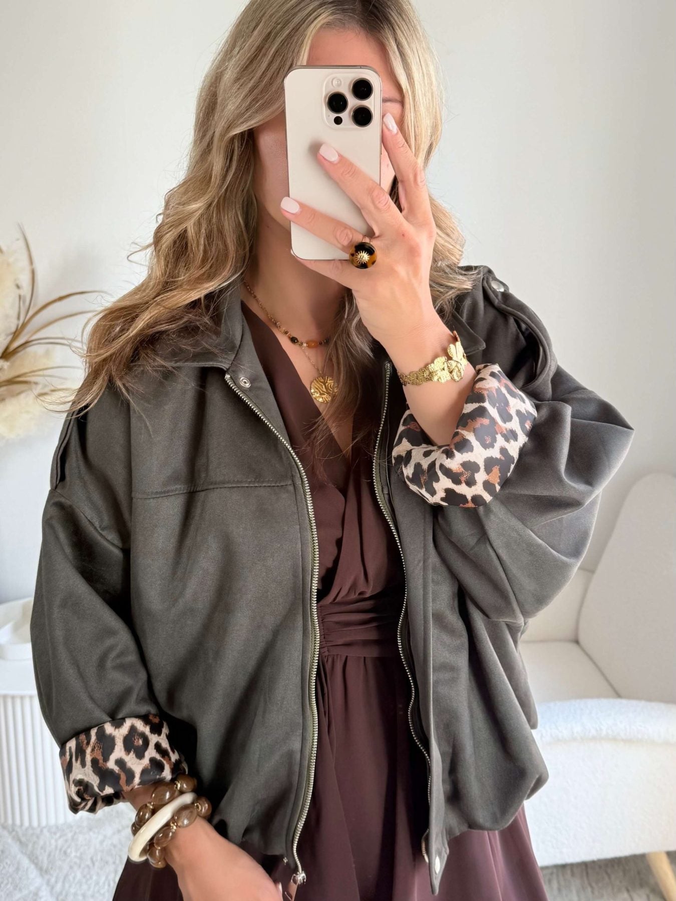 Veste effet daim kaki - Lou