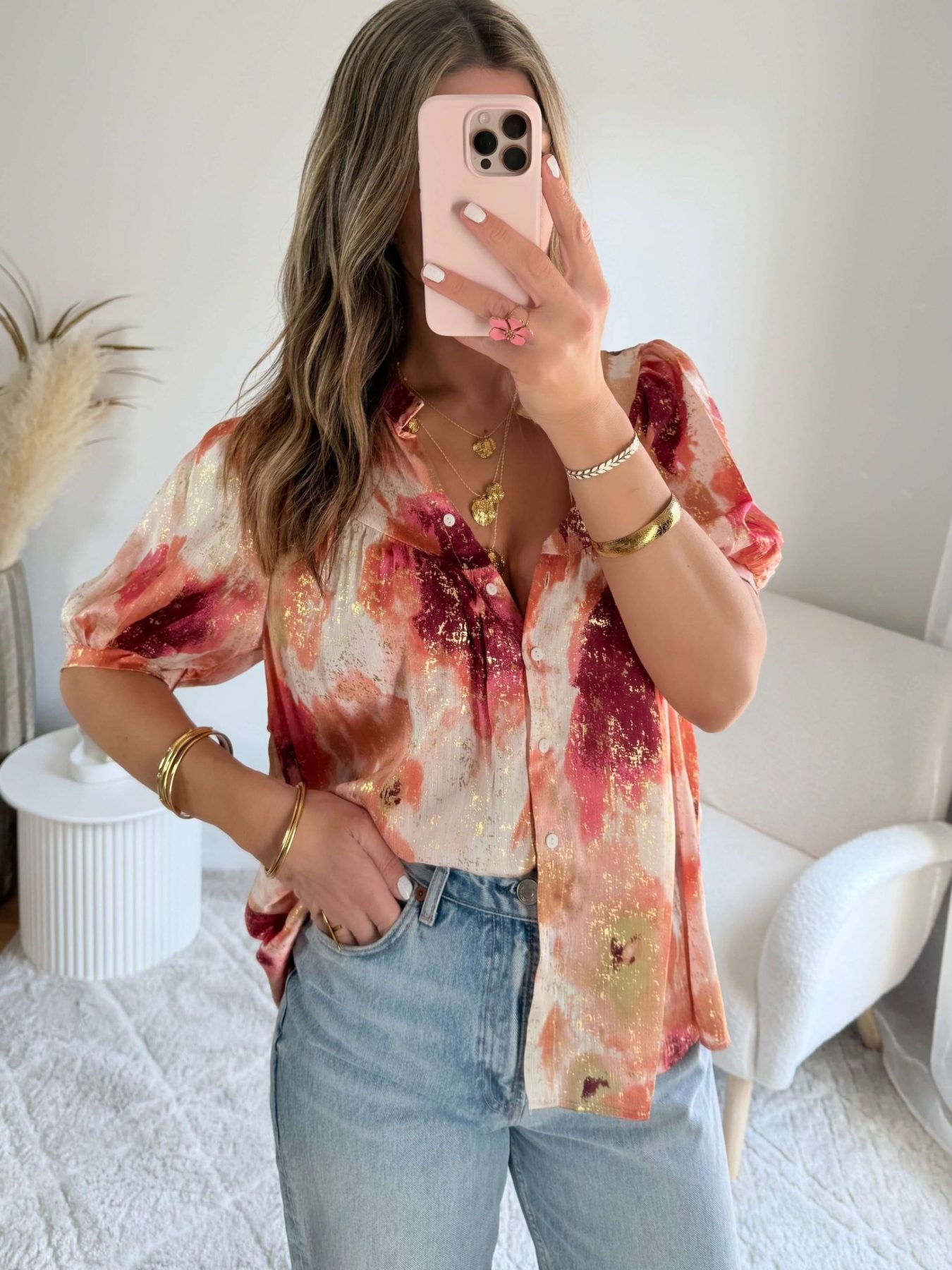 Blouse ample motifs dorés - Aurore