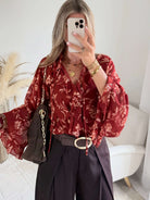 Chemisier bohème terracotta à imprimé fleuri Gaby, disponible du S au 4XL