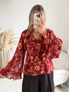 Chemisier bohème terracotta à imprimé fleuri Gaby, disponible du S au 4XL