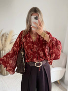 Chemisier bohème terracotta à imprimé fleuri Gaby, disponible du S au 4XL