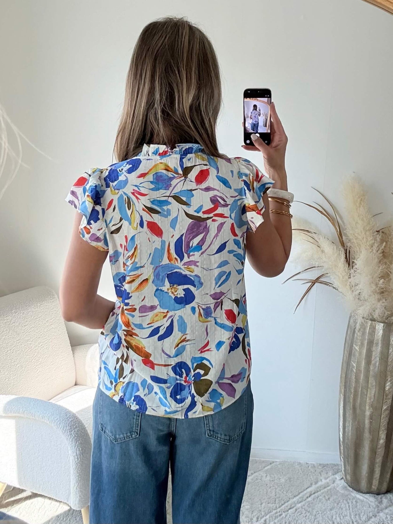 Chemisier femme imprimé fleuri coloré manches courtes avec boutons style chic été