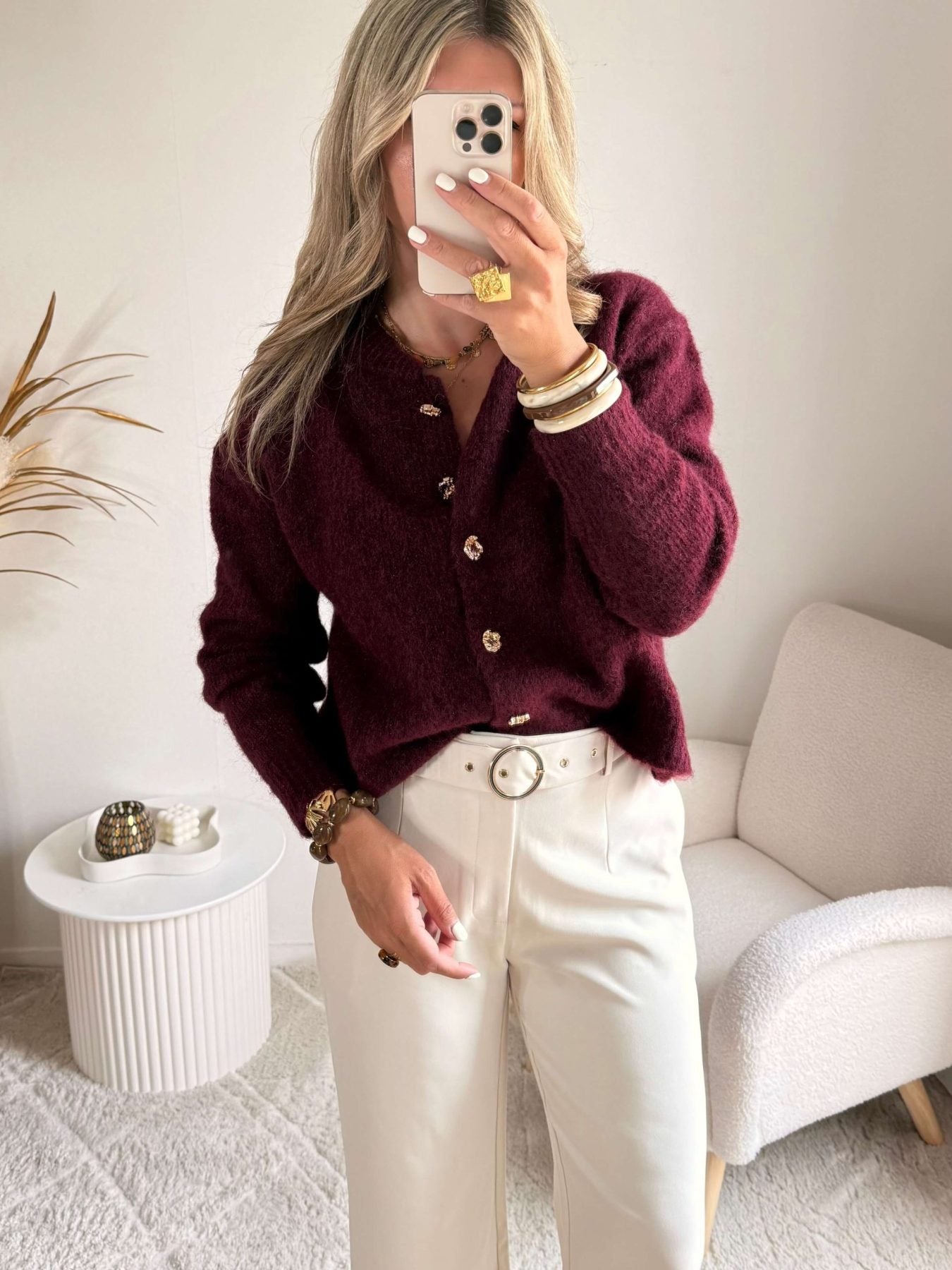 Cardigan bordeaux boutons bijoux - Gabi