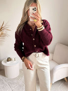 Cardigan bordeaux boutons bijoux - Gabi