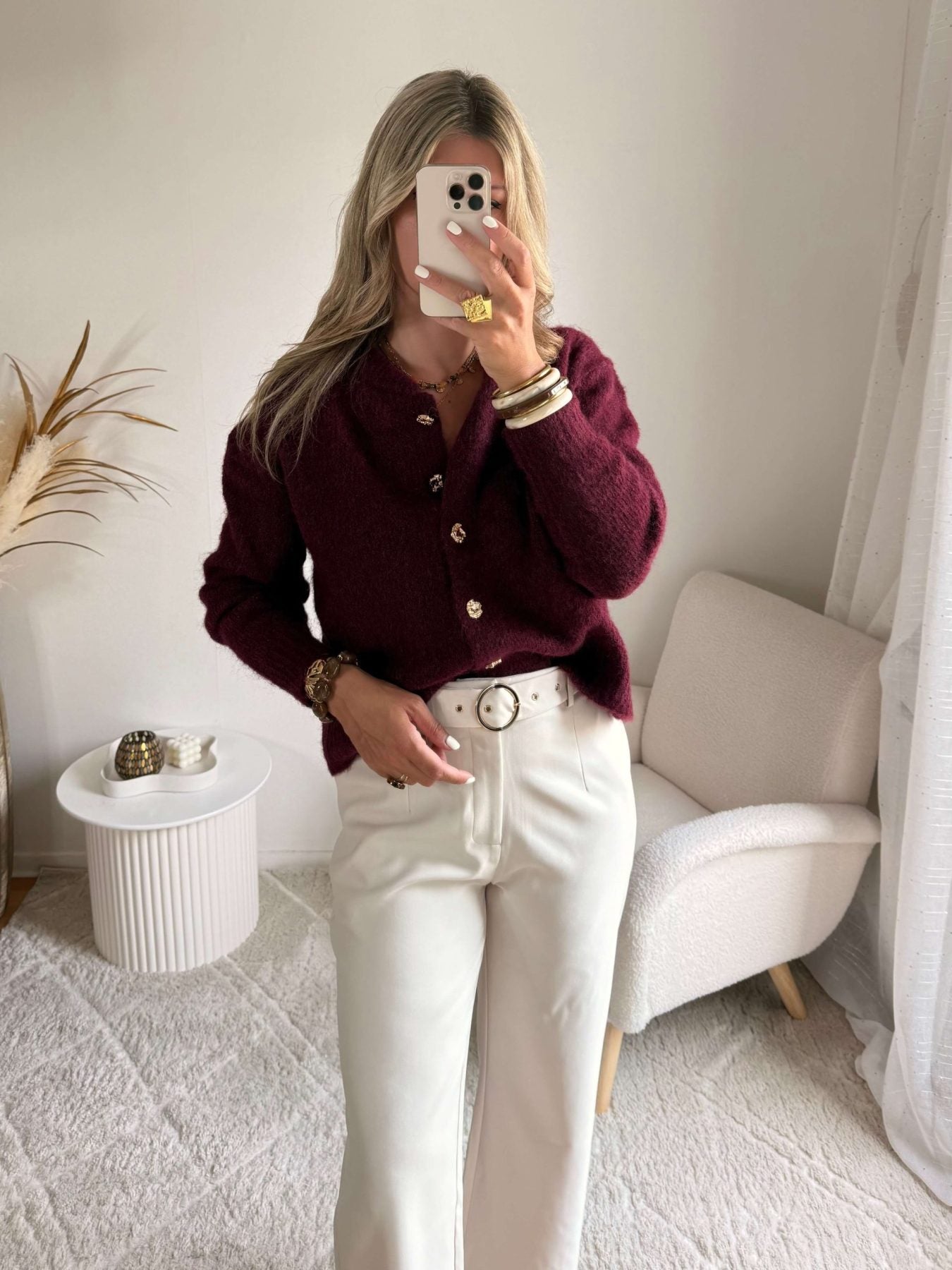 Cardigan bordeaux boutons bijoux - Gabi