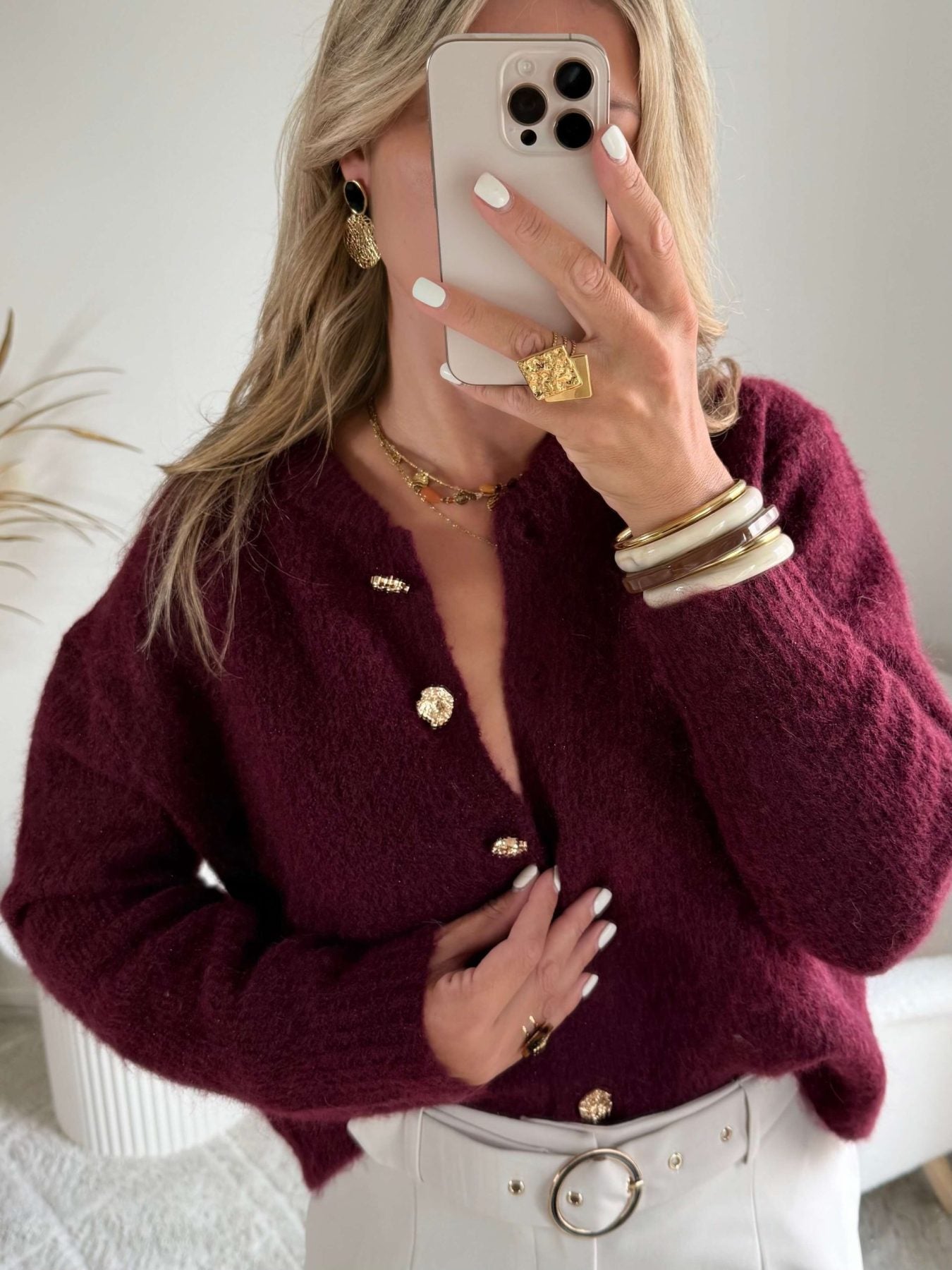 Cardigan bordeaux boutons bijoux - Gabi