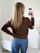 Cardigan marron Colette à cœurs léopard, disponible du 36 au 46