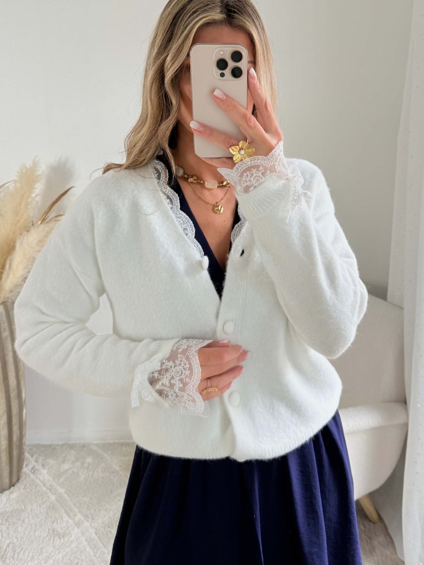Cardigan dentelle blanc - Elina