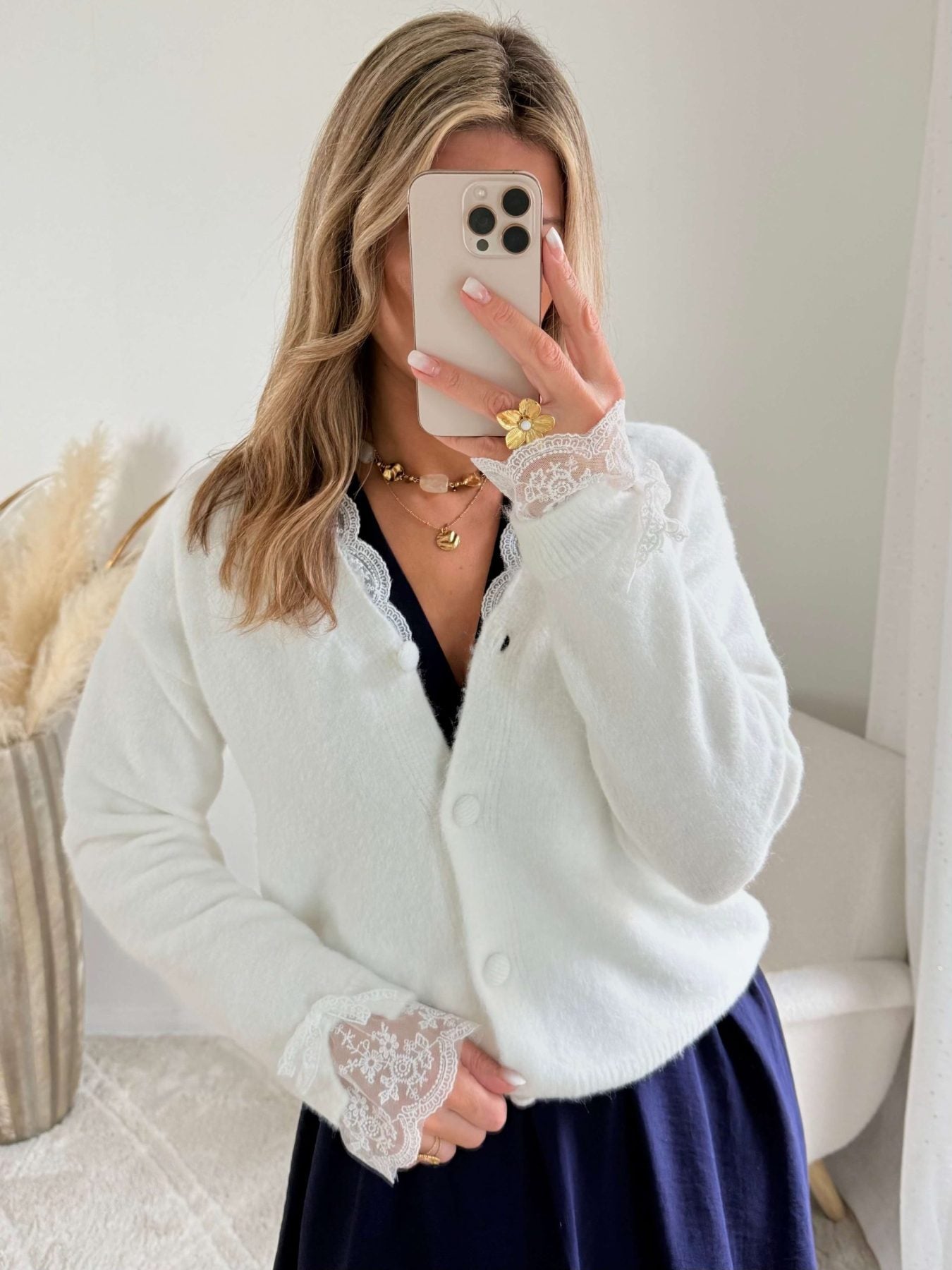 Cardigan dentelle blanc - Elina