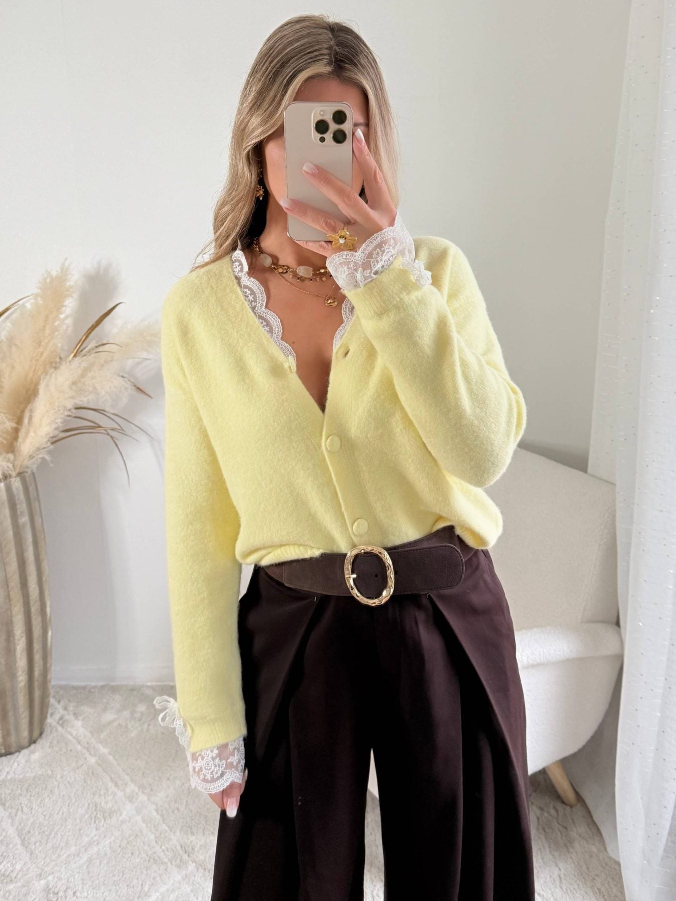 Cardigan dentelle jaune - Elina