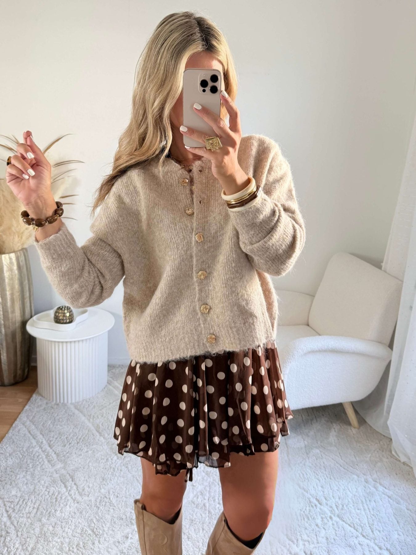 Cardigan taupe boutons bijoux - Gabi