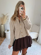 Cardigan taupe boutons bijoux - Gabi