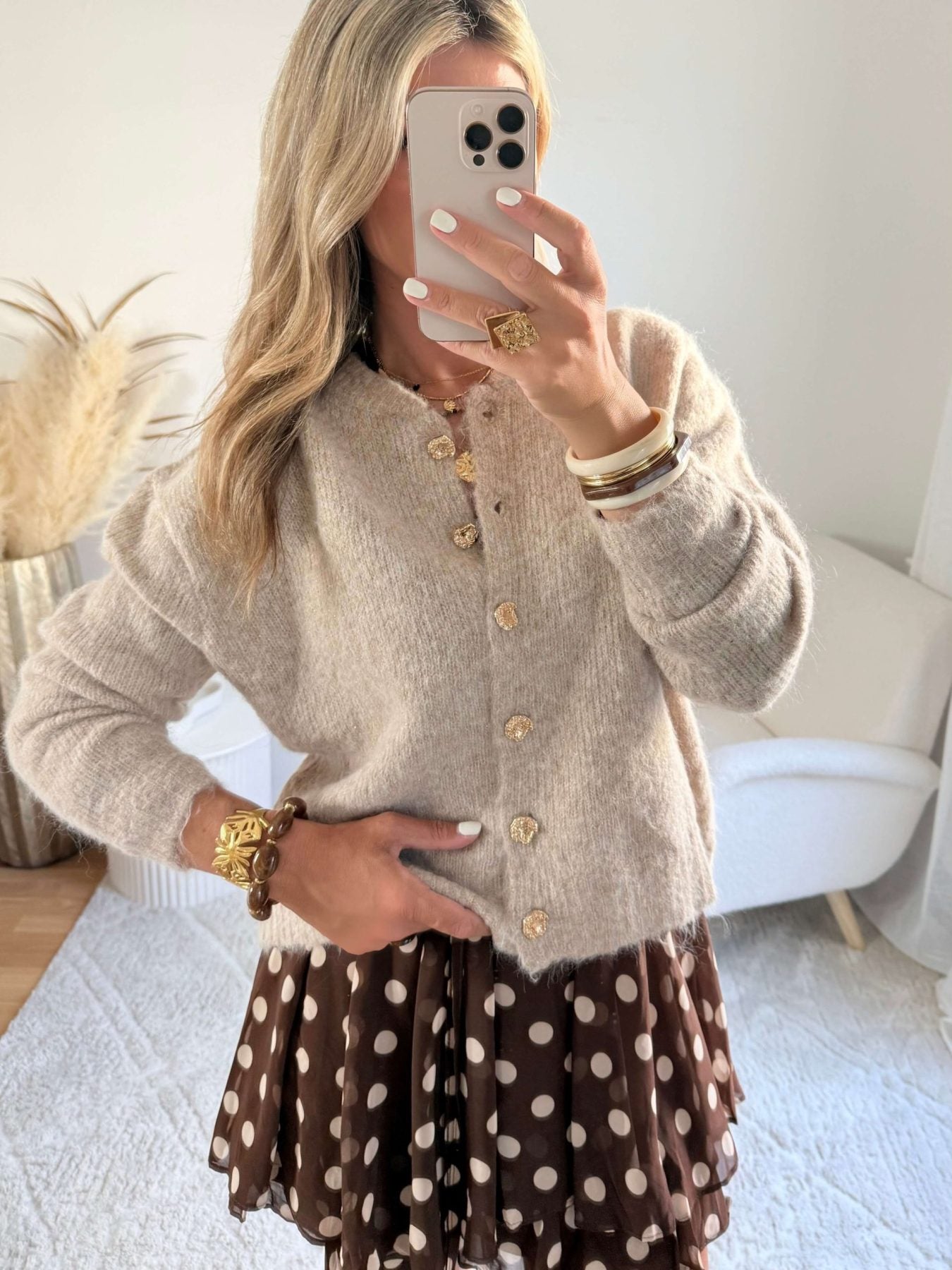 Cardigan taupe boutons bijoux - Gabi