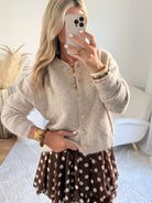 Cardigan taupe boutons bijoux - Gabi