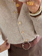 Cardigan taupe boutons bijoux - Gabi