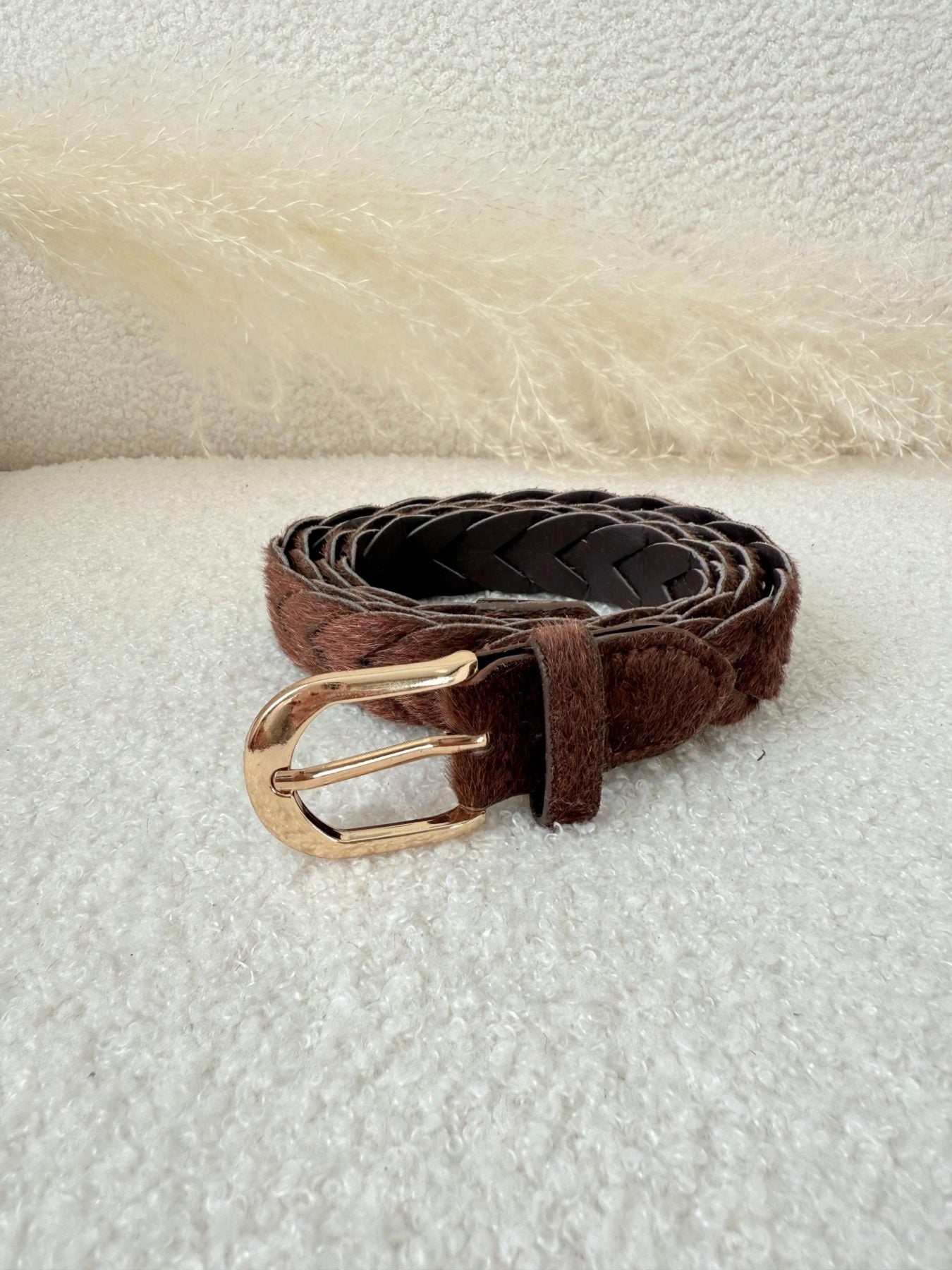 Ceinture fine tressée marron
